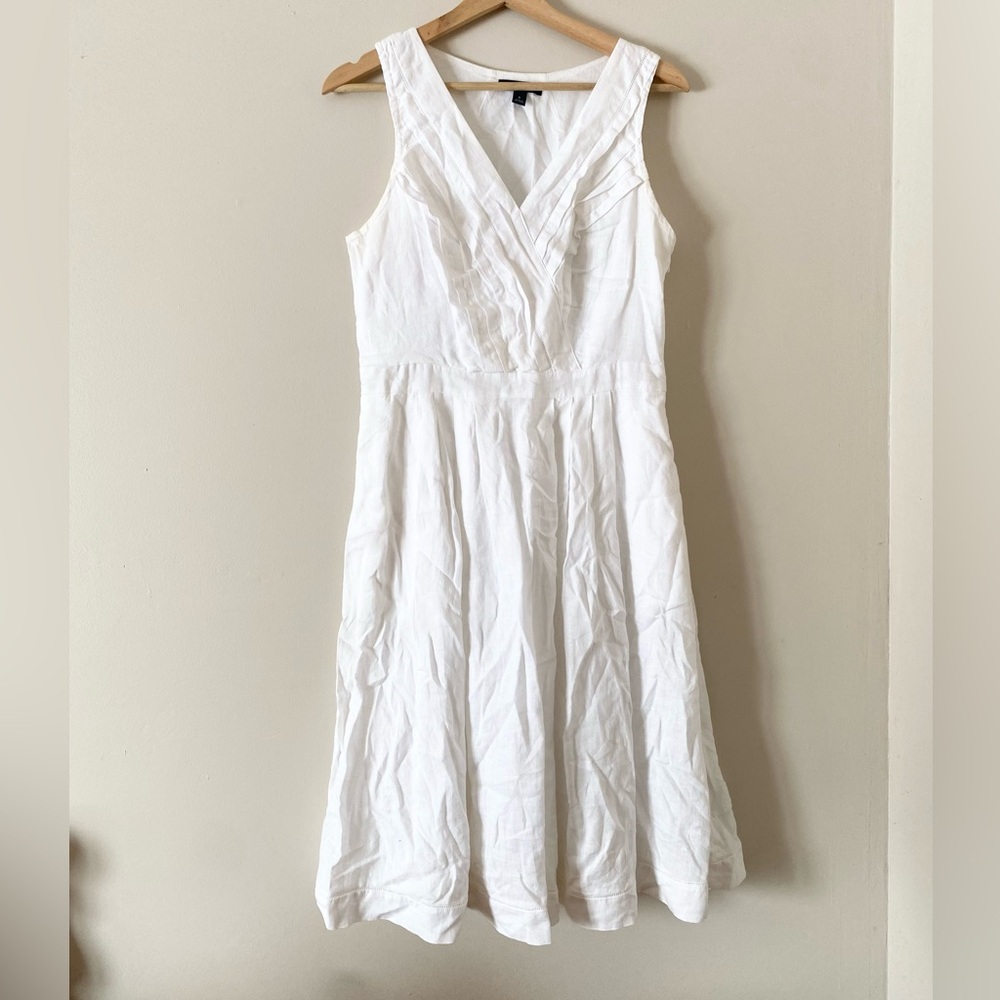 Lands’ End • White Linen V-Neck Dress